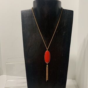 Red pendant tassle gold chain necklace